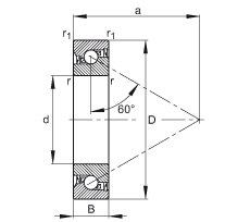 推力角接觸球軸承 BSB025062-2RS-T, 單向，接觸角 a = 60°，限制公差，兩側(cè)唇密封