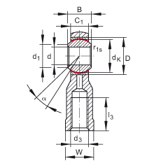 桿端軸承 GIKSL22-PS, 根據(jù) DIN ISO 12 240-4 標(biāo)準(zhǔn)，特種鋼材料，帶左旋內(nèi)螺紋，免維護(hù)