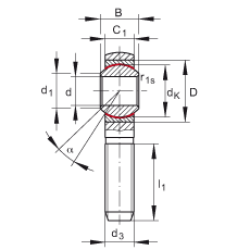 桿端軸承 GAKSR18-PS, 根據(jù) DIN ISO 12 240-4 標(biāo)準(zhǔn)，特種鋼材料，帶右旋外螺紋，免維護(hù)