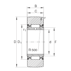 支撐型滾輪 NA2202-2RSR, 無軸向引導，兩側唇密封