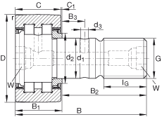 螺栓型滾輪 PWKR72-2RS, 軸向引導(dǎo)，滿裝圓柱滾子，兩側(cè)唇密封