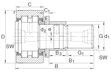 螺栓型滾輪 PWKRE35-2RS, 軸向引導(dǎo)，滿裝圓柱滾子，帶偏心擋圈，兩側(cè)唇密封