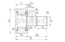 螺栓型滾輪 KRV72-PP, 軸向引導(dǎo)，滿裝滾針，兩側(cè)用塑料推力平墊圈