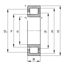 圓柱滾子軸承 NJ416-M1, 根據(jù) DIN 5412-1 標(biāo)準(zhǔn)的主要尺寸, 半定位軸承, 可分離, 帶保持架