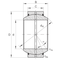 關(guān)節(jié)軸承 GE15-FO-2RS, 根據(jù) DIN ISO 12 240-1 標(biāo)準(zhǔn), 需維護(hù)，兩側(cè)唇密封