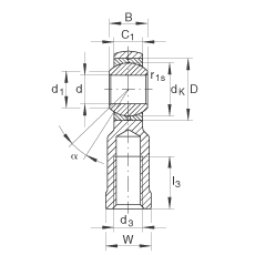 桿端軸承 GIKL22-PB, 根據(jù) DIN ISO 12 240-4 標(biāo)準(zhǔn)，帶左旋內(nèi)螺紋，需維護