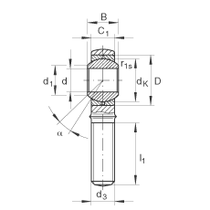 桿端軸承 GAKL22-PB, 根據(jù) DIN ISO 12 240-4 標(biāo)準(zhǔn)，帶左旋外螺紋，需維護