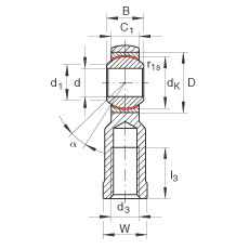 桿端軸承 GIKL14-PW, 根據(jù) DIN ISO 12 240-4 標(biāo)準(zhǔn)，帶左旋內(nèi)螺紋，需維護(hù)