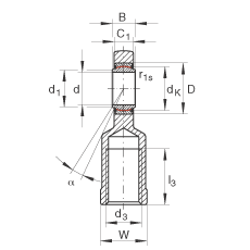 桿端軸承 GIR8-UK, 根據(jù) DIN ISO 12 240-4 標準，帶右旋內(nèi)螺紋，免維護