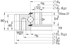 四點接觸球軸承 VSA250755-N, 標(biāo)準(zhǔn)系列 25， 外部的齒輪齒，兩側(cè)唇密封