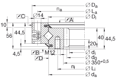 交叉滾子軸承 XSI140414-N, 標準系列 14， 內(nèi)部的齒輪齒，兩側(cè)唇密封