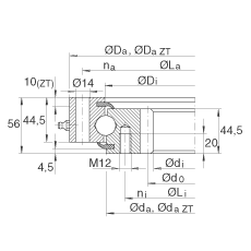 四點接觸球軸承 VSI200944-N, 標準系列 20， 內(nèi)部的齒輪齒，兩側(cè)唇密封