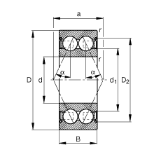 角接觸球軸承 3809-B-2Z-TVH, 雙列，雙側(cè)間隙密封，接觸角 α = 25°