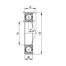 主軸軸承 B7020-E-T-P4S, 調(diào)節(jié)，成對或單元安裝，接觸角 α = 25°，限制公差