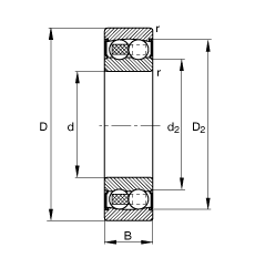 自調心球軸承 2206-2RS-TVH, 根據(jù) DIN 630 標準的主要尺寸, 兩側唇密封