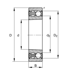 自調心球軸承 2206-K-2RS-TVH-C3, 根據(jù) DIN 630 標準的主要尺寸, 錐孔，錐度 1:12，兩側唇密封