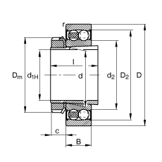 自調(diào)心球軸承 2206-K-2RS-TVH-C3 + H306, 根據(jù) DIN 630 和 DIN 5415 標(biāo)準(zhǔn)的主要尺寸, 帶錐孔和緊定套，兩側(cè)唇密封