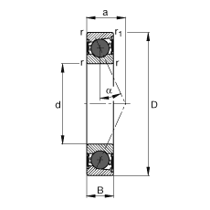 主軸軸承 HCB7012-E-2RSD-T-P4S, 調節(jié)，成對或單元安裝，接觸角 α = 25°，陶瓷球，兩側唇密封，非接觸，限制公差