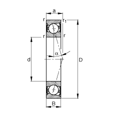 主軸軸承 B7008-C-2RSD-T-P4S, 調(diào)節(jié)，成對安裝，接觸角 α = 15°，兩側(cè)唇密封，非接觸，加嚴公差