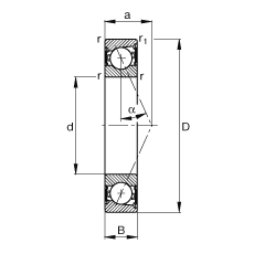 主軸軸承 B7011-E-2RSD-T-P4S, 調(diào)節(jié)，成對安裝，接觸角 α = 25°，兩側(cè)唇密封，非接觸，限制公差