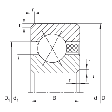 薄截面軸承 CSXAA010-TN, 四點接觸球軸承，類型X，帶彈性塑料保持架（聚酰胺），運行溫度 -30°C 到 +120°C