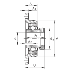 軸承座單元 LCJT35-N, 帶兩個螺栓孔的法蘭的軸承座單元，鑄鐵， 偏心鎖圈， L型密封，適合溫度從 -40°C 到 +180°C