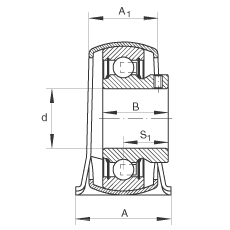 直立式軸承座單元 PBY15, 鋼板軸承座，內(nèi)圈帶平頭螺釘?shù)耐馇蛎媲蜉S承，P 型密封