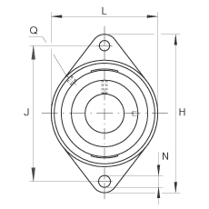 軸承座單元 RCJTA35-N, 帶兩個螺栓孔的法蘭的軸承座單元，鑄鐵，緊定套，R 型密封