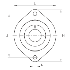 軸承座單元 FLCTEY35, 帶兩個(gè)螺栓孔的法蘭的軸承座單元，鑄鐵， 內(nèi)圈帶平頭螺釘， P 型密封，無(wú)再潤(rùn)滑結(jié)構(gòu)