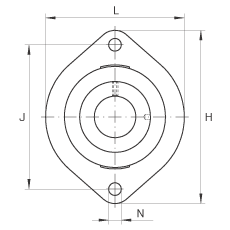 軸承座單元 FLCTE20, 帶兩個(gè)螺栓孔的法蘭的軸承座單元，鑄鐵， 偏心鎖圈， P 型密封，無再潤(rùn)滑結(jié)構(gòu)