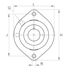 軸承座單元 GLCTE30, 帶兩個螺栓孔的法蘭的軸承座單元，鑄鐵，偏心鎖圈，P 型密封