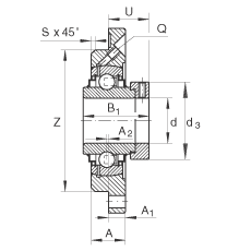 軸承座單元 RME35-N, 帶四個螺栓孔的法蘭的軸承座單元，定心凸出物，鑄鐵，偏心鎖圈，R 型密封