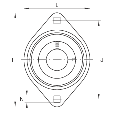 軸承座單元 RATY20, 帶兩個螺栓孔的法蘭的軸承座單元，鋼板， 內(nèi)圈帶平頭螺釘， P型密封