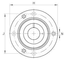 軸承座單元 RA45, 帶三個/四個螺栓孔的法蘭的軸承座單元，沖壓鋼板，偏心鎖圈，P型密封