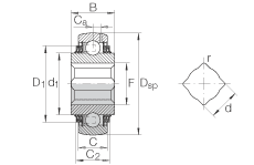 外球面球軸承 GVK104-209-KTT-B-AS2/V, 球面外圈，帶方孔內(nèi)圈，兩側(cè) T 型密封