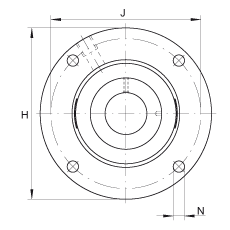 軸承座單元 RMEO80, 帶四個螺栓孔的法蘭的軸承座單元，鑄鐵，定心凸出物，偏心鎖圈，系列 63，R密封