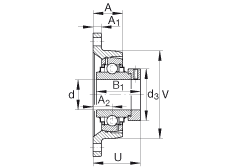 軸承座單元 RCJT1/2, 對(duì)角法蘭軸承座單元，鑄鐵，根據(jù) ABMA 15 - 1991, ABMA 14 - 1991, ISO3228 帶有偏心緊定環(huán)，R型密封，英制