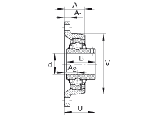 軸承座單元 RCJTY1/2, 對(duì)角法蘭軸承座單元，鑄鐵，根據(jù) ABMA 15 - 1991, ABMA 14 - 1991, ISO3228 內(nèi)圈帶有平頭螺栓，R型密封，英制