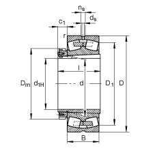 調心滾子軸承 23272-B-K-MB + H3272, 根據(jù) DIN 635-2 標準的主要尺寸, 帶錐孔和緊定套