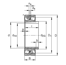 調(diào)心滾子軸承 23048-K-MB + AH3048, 根據(jù) DIN 635-2 標(biāo)準(zhǔn)的主要尺寸, 帶錐孔和退卸套