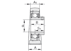 直立式軸承座單元 PASEY3/4, 鑄鐵軸承座，外球面球軸承，根據(jù) ABMA 15 - 1991, ABMA 14 - 1991, ISO3228 內(nèi)圈帶有平頭螺栓，P型密封，英制