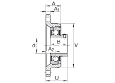 軸承座單元 PCJTY1-1/4, 對(duì)角法蘭軸承座單元，鑄鐵，根據(jù) ABMA 15 - 1991, ABMA 14 - 1991, ISO3228 內(nèi)圈帶有平頭螺栓，P型密封，英制